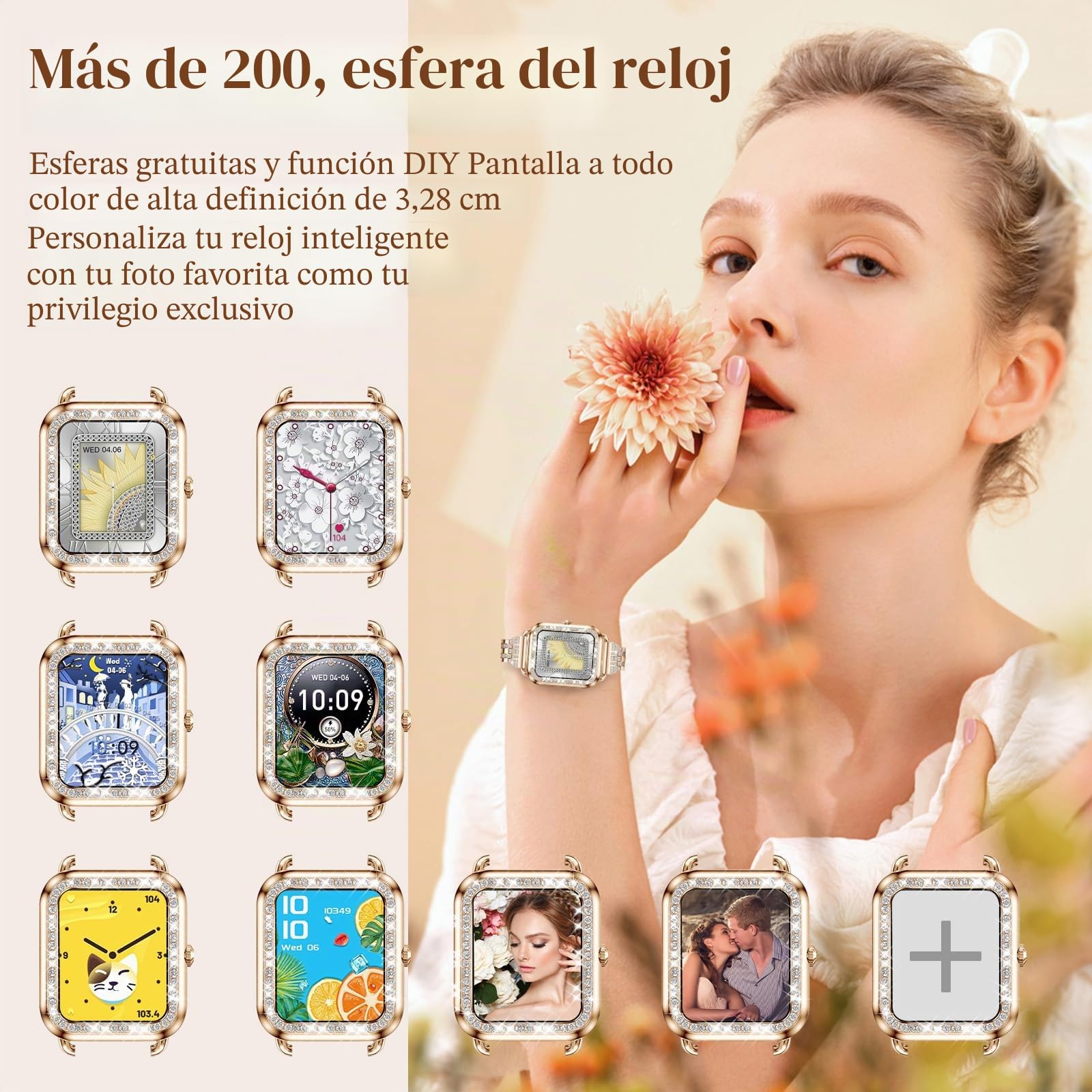 Smartwatch Mujer,Reciba y Conteste Llamadas vía Bluetooth, 1,29" Reloj Inteligente 120 Modos Deportivos,SpO2/Frecuencia Cardíaca/Sueño y Presión Arterial para Android/iOS,3 Correas