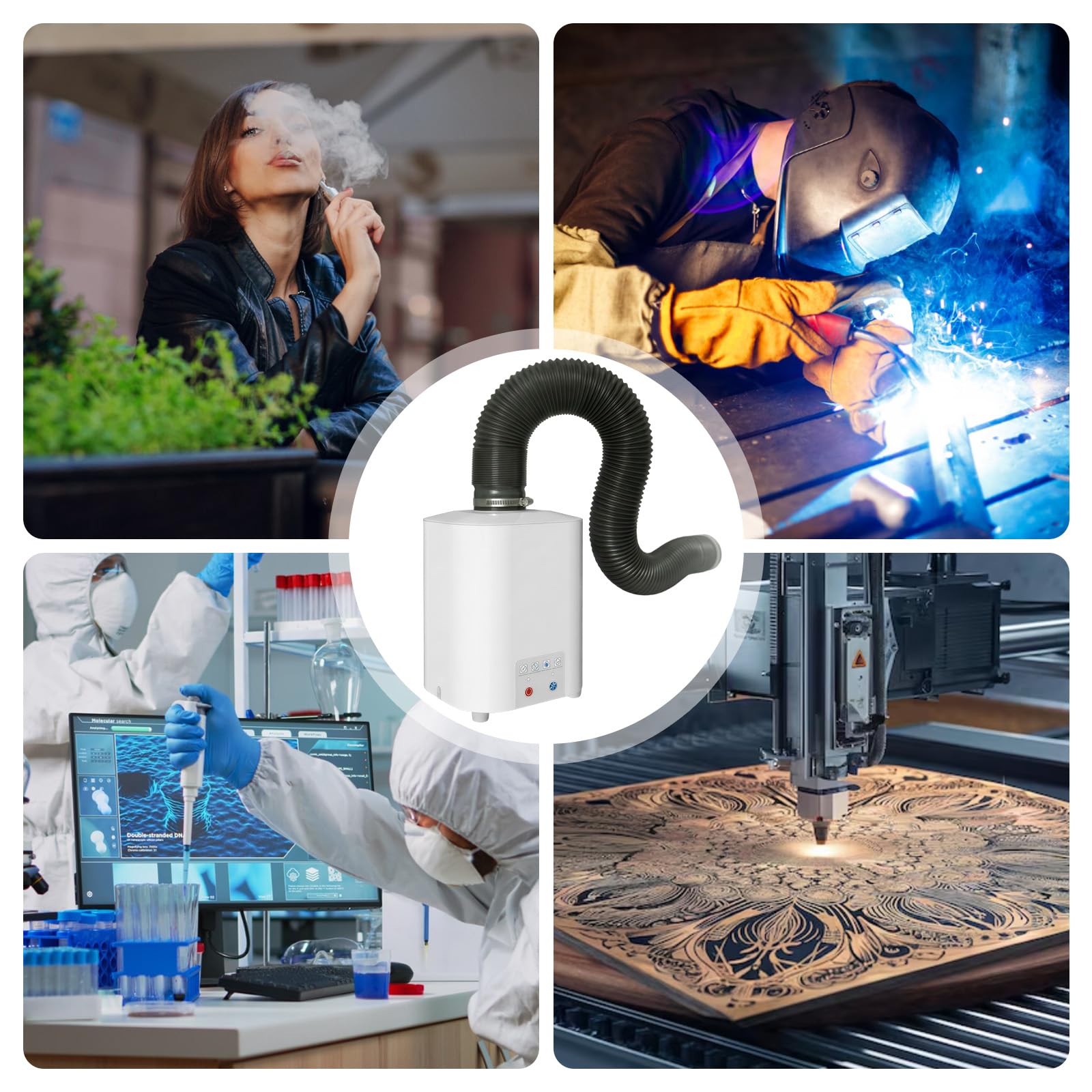 Purificador de aire para grabado láser extracción de humo portátil | para grabador con sistema de filtración de 3 niveles, mini absorbedor de humo, extracción de 2 en 1, carbón activo y filtro