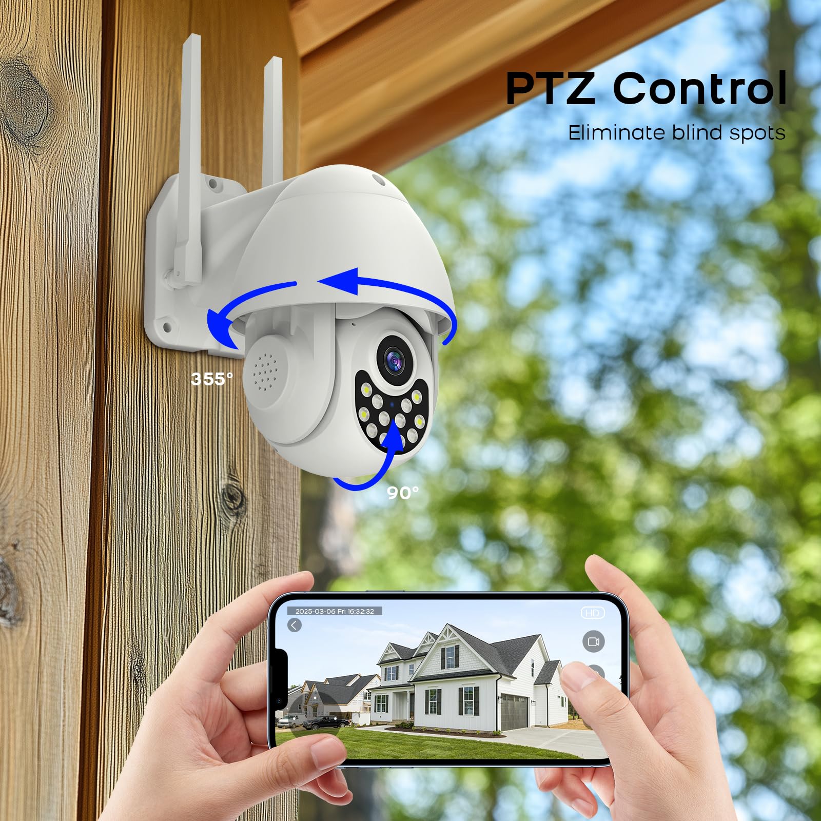 LWOHSI Cámara de Seguridad inalámbrica para Exteriores, cámara de vigilancia doméstica 2K, grabación 24/7, Audio bidireccional, Ranura para Tarjeta SD, Compatible con Alexa