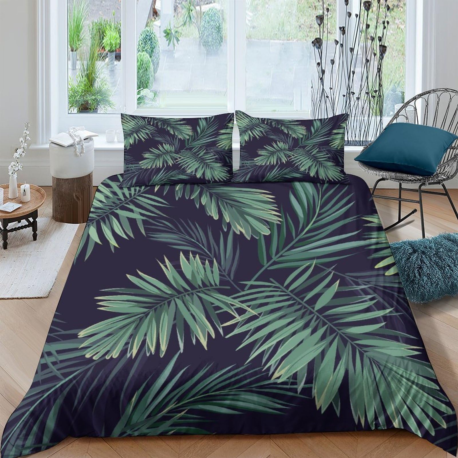 Ctjqhvkz Style-5 3D Printed Tropical Palm Leaf Fitted Sheet Microfiber Dark Green Botanical Mattress Cover For Bedroom Guest Room Decor Single（135X200cm）