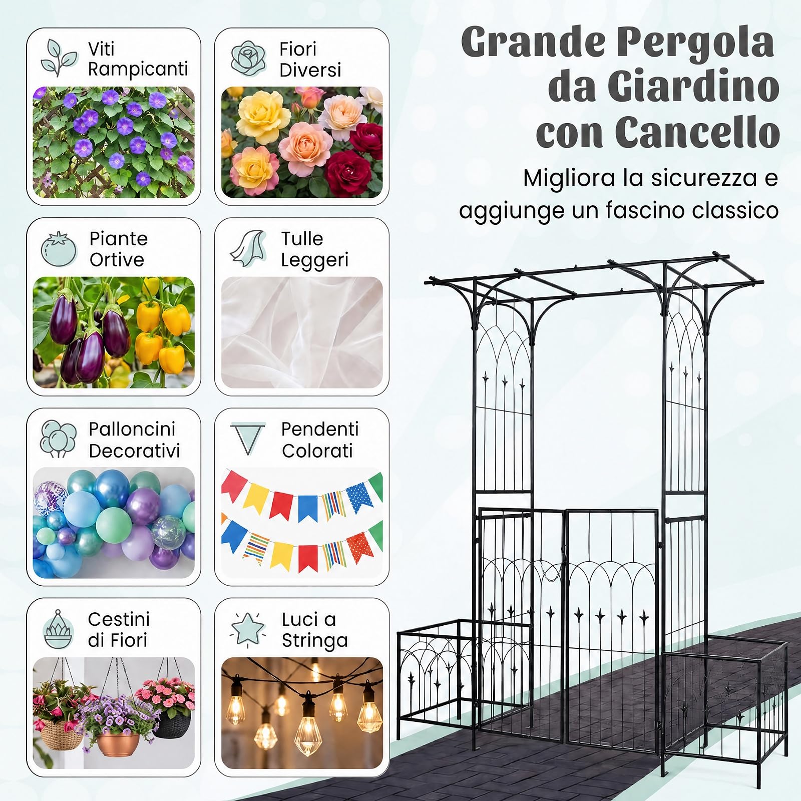 GYMAX Arco da Giardino con 2 Fioriere e Porte Bloccabili, per Rampicanti