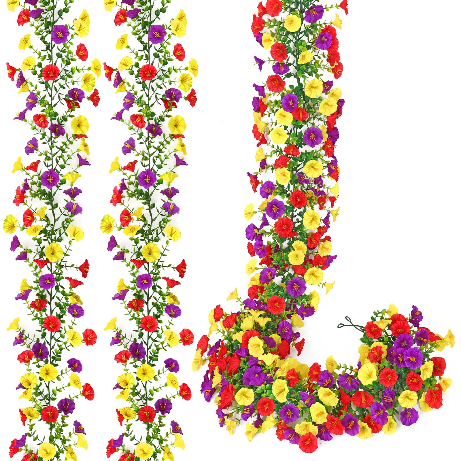 DEMIUKO 2PCS Artificial Flower Garland Hanging Flower Vine Red Yellow Purpl