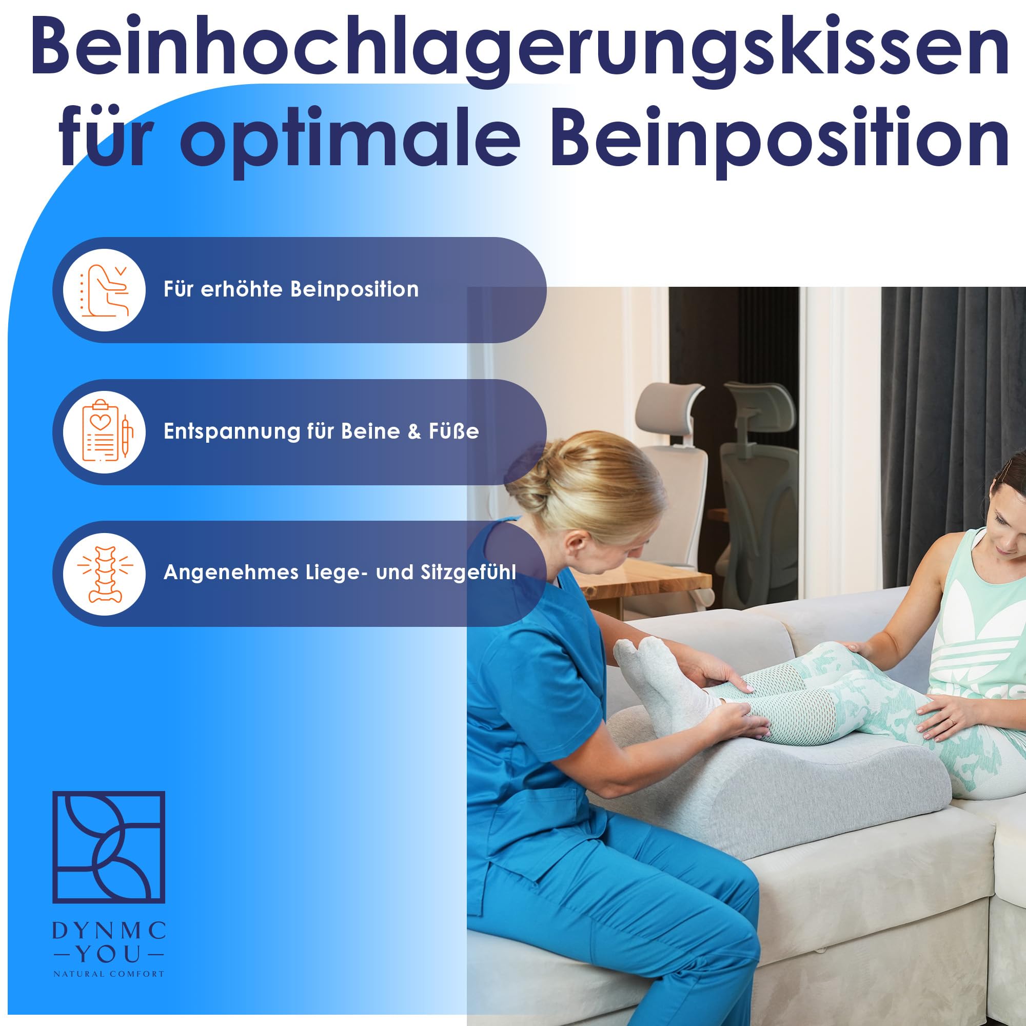Beinkissen Hochlagern für schwere müde Beine & Erholung nach OP – Venenkissen Beinhochlagerungskissen für geschwollene Beine & Kniestütze – Lagerungskissen Bett Sofa – OEKO-TEX – Größe S bis XL