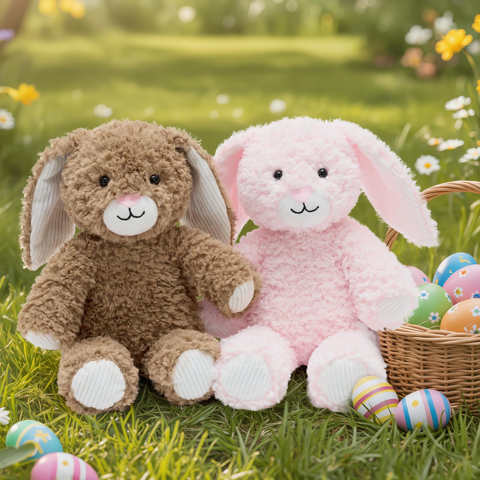 MorisMos 2 Piezas Peluche Conejo Peluche Juguete, 30cm Realista Conejo Juguete Suave, Animal De Relleno Peluche Conejo con Orejas Floppy para NiñOs CumpleañOs Deco (Rosa, MarróN)