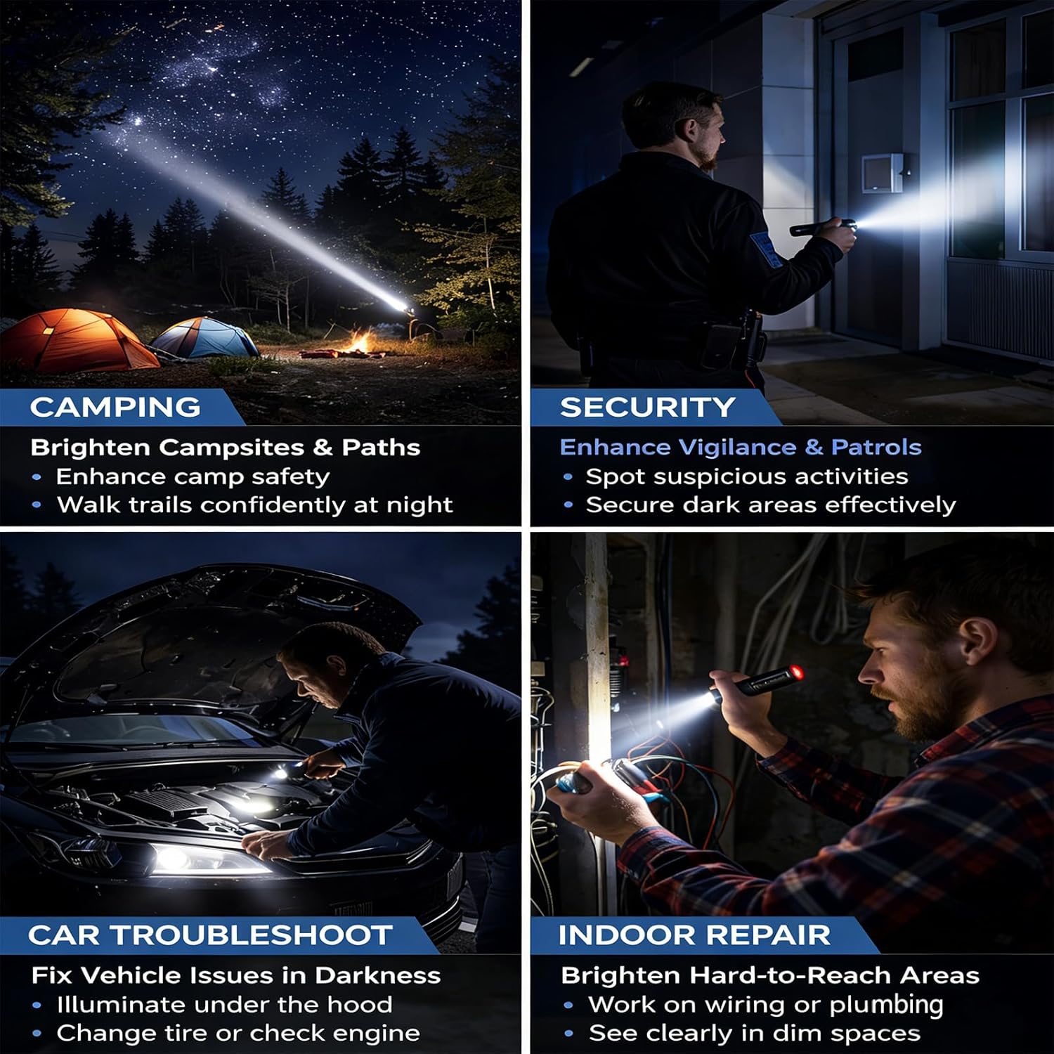 2 Pack LED Handheld Flashlight Set Adjustable Focus, IP67 Water Resistant, Super Bright Flashlights for Camping, Emergency, Hiking, Gift
