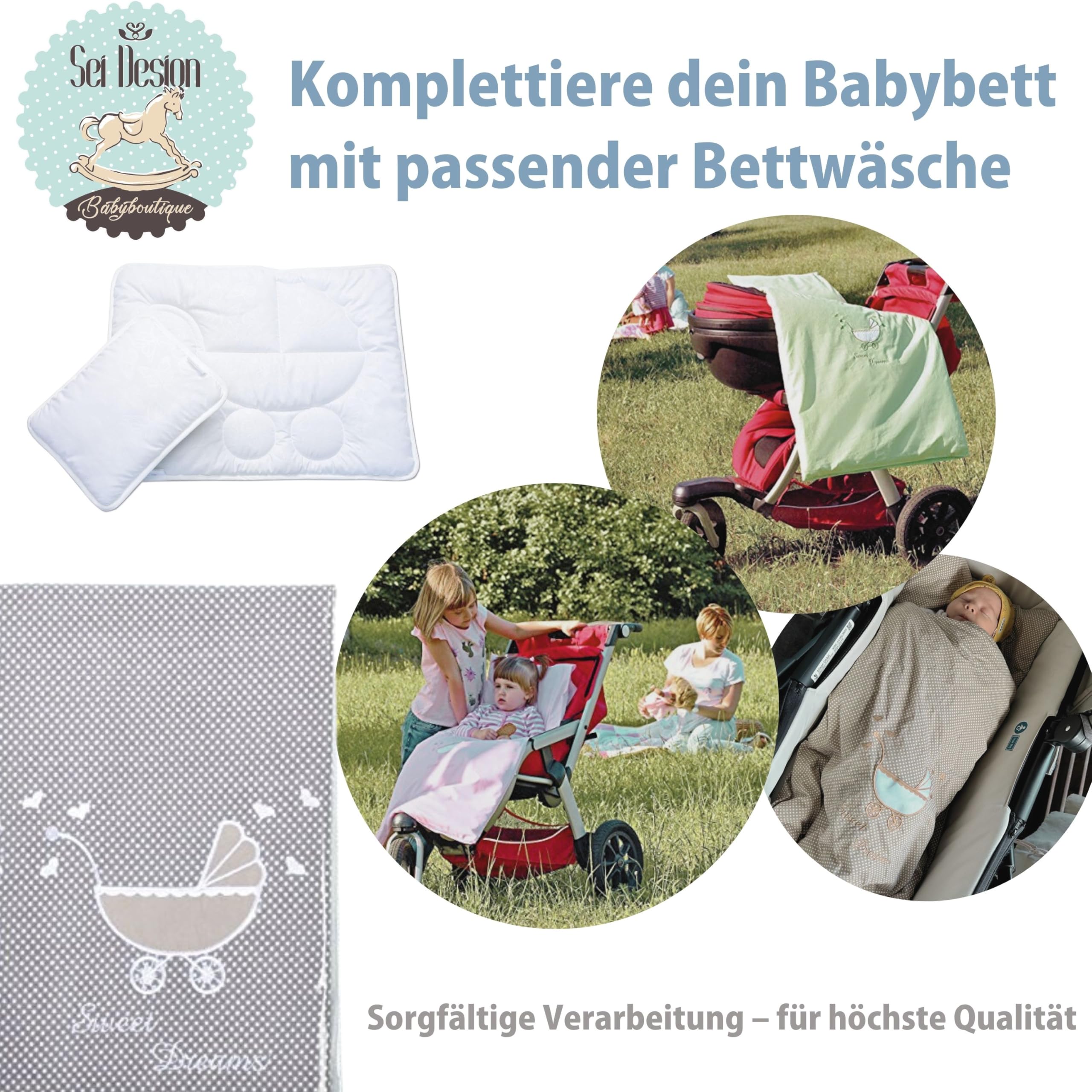 sei Design biancheria da letto per bambini, 2 pezzi. Addato per il set per passeggini: copripiumino 60x80 cm + federa 30 x 40 cm