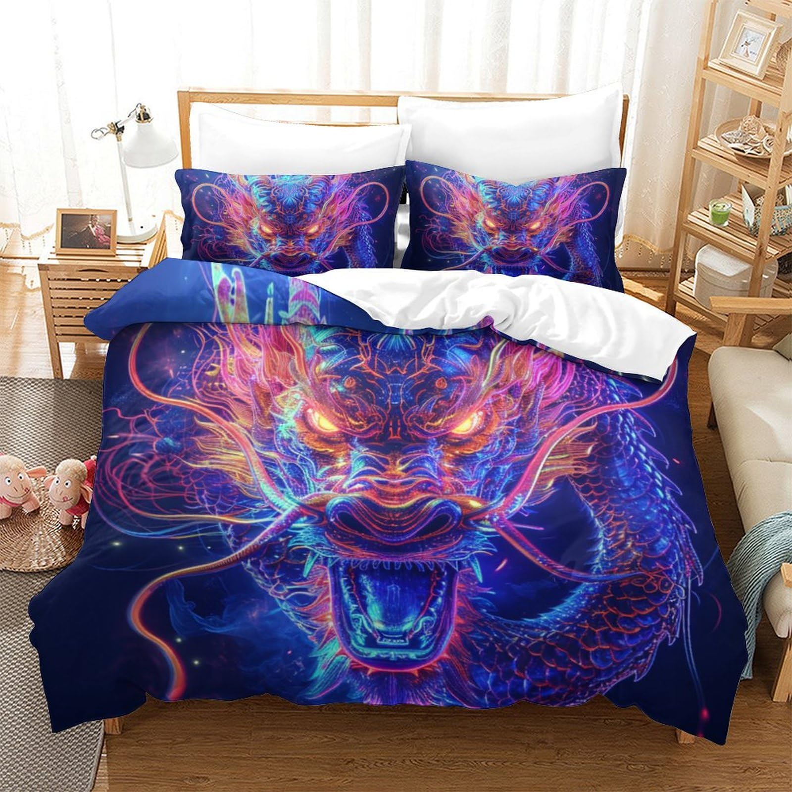Housse de couette dragon 3D 3 pièces parure de lit microfibre 260x220 cm