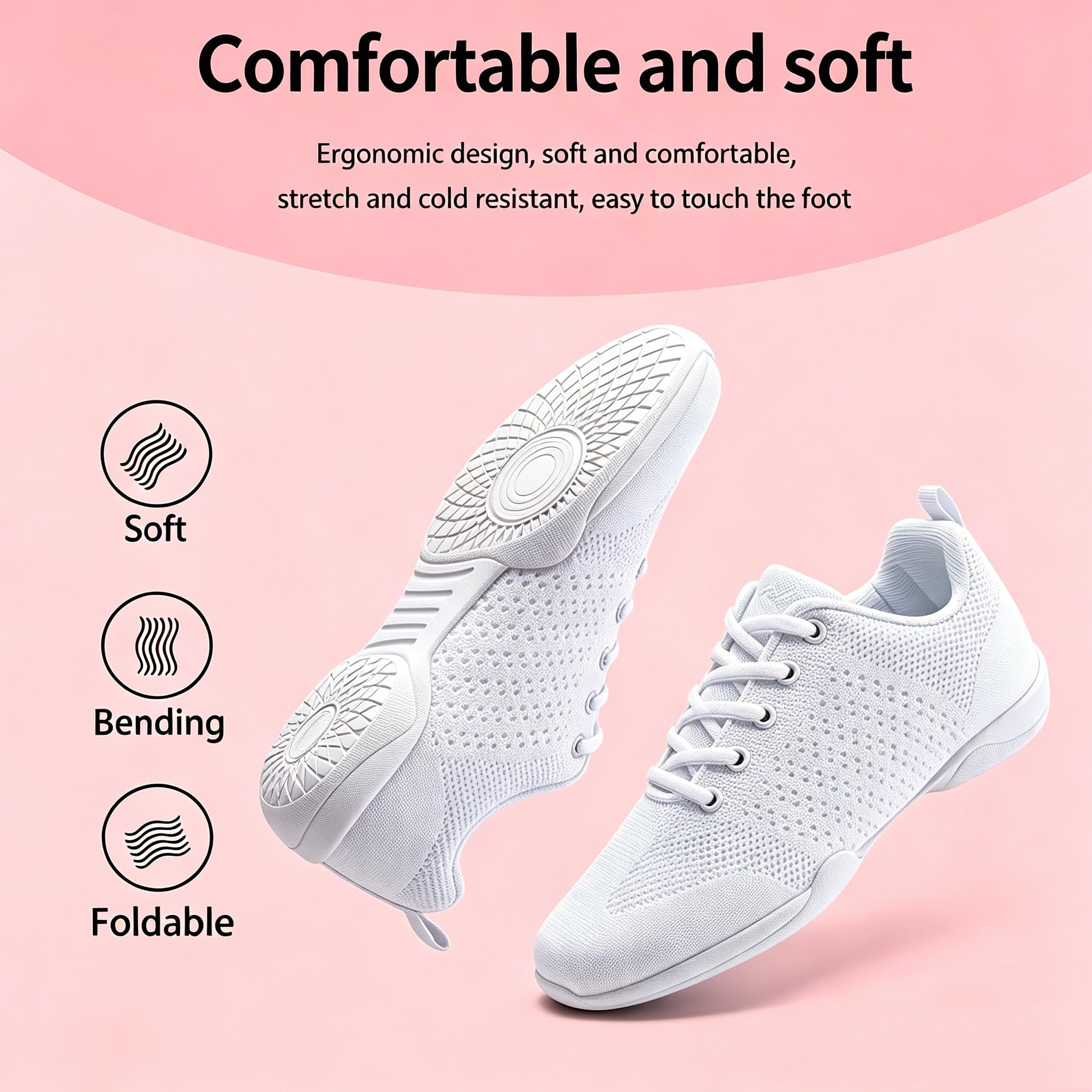 Scarpe da cheer giovani ragazze bianche scarpe da cheerleading danza atletica allenamento tessuto traspirante danza leggera competizione confortevole sport bambini ragazze cheer sneakers