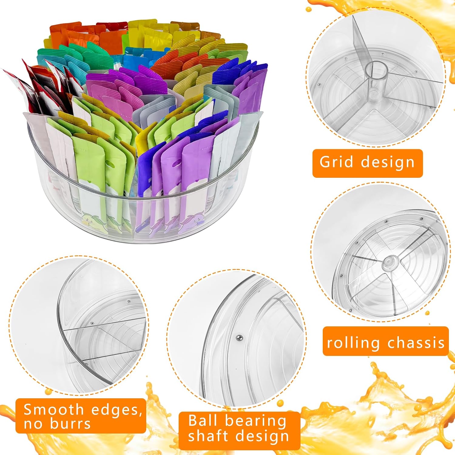 2 Pack Drink Packet Organizer Drink Mix Organizer Water Packet Organizer，360° Rotating Water Flavor Packet Organizer Lazy Susan Organizer for Drink Mixes Rotating Storage for Kitchen Countertop