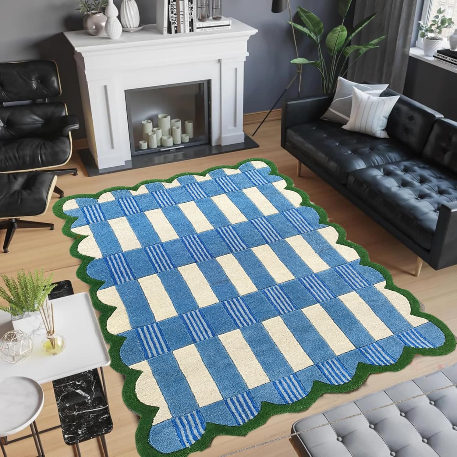 Matilda Goad Plaid Rugs 100% Woolen Area Handmade Tufted Rugs Modern Home Decor Rug for Living Room Kids Room Bedroom Kitchen by Modern Carpets (3x3 Feet)