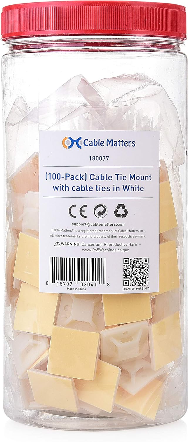 Cable Matters 100-Pack Self-Adhesive Cable Tie Mounts