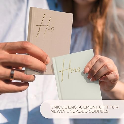 Miniatura 4 de Elegantes libros de votos de boda de lino con letras de lámina dorada, libros de juramentos de tamaño perfecto para él y para ella con muchas