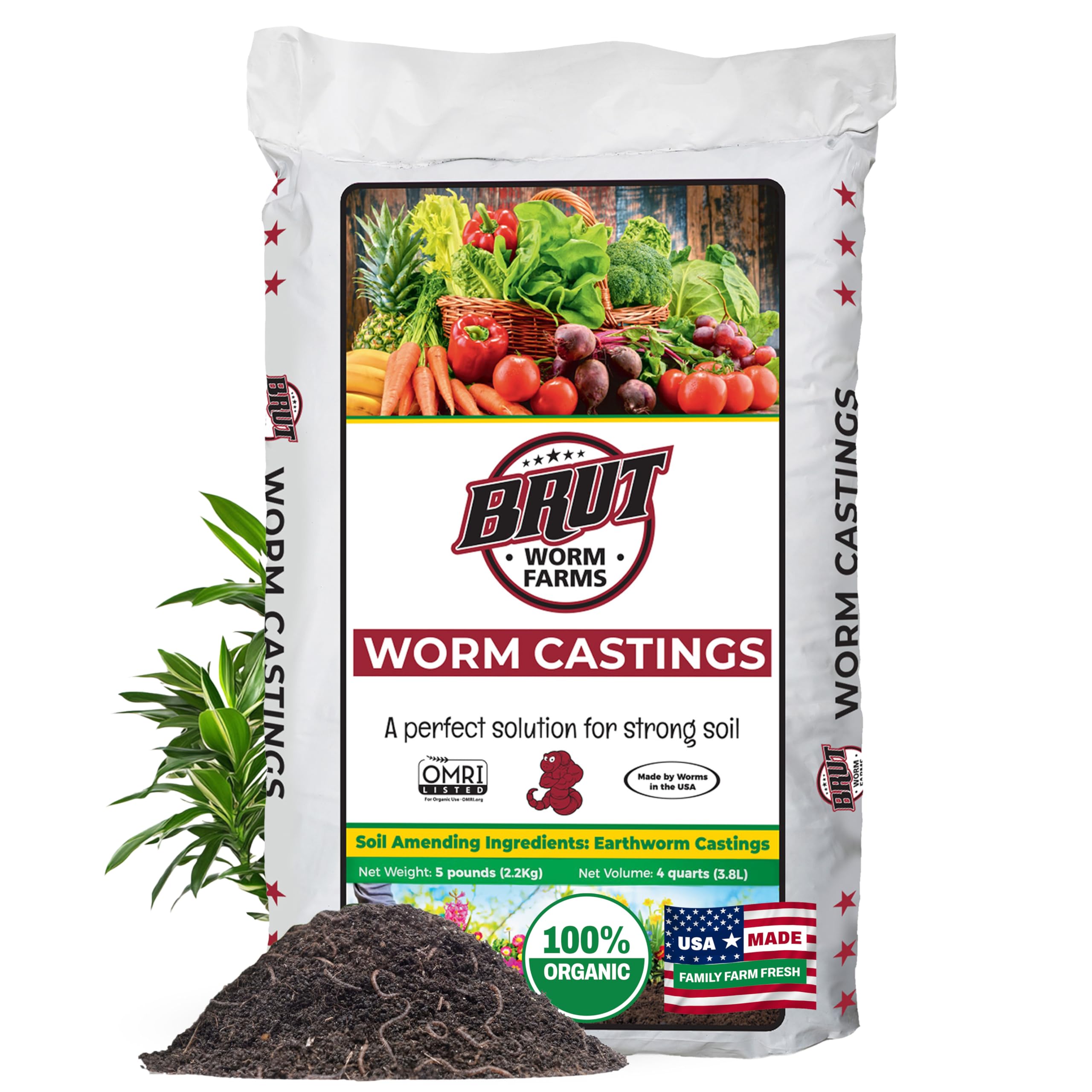 Worm Castings Soil Builder - 5 Pounds - Organic Fertilizer - Natural Enricher for Healthy Houseplants, Flowers, and Vegetables - Use Indoors or Outdoors - Non-Toxic and Odor Free