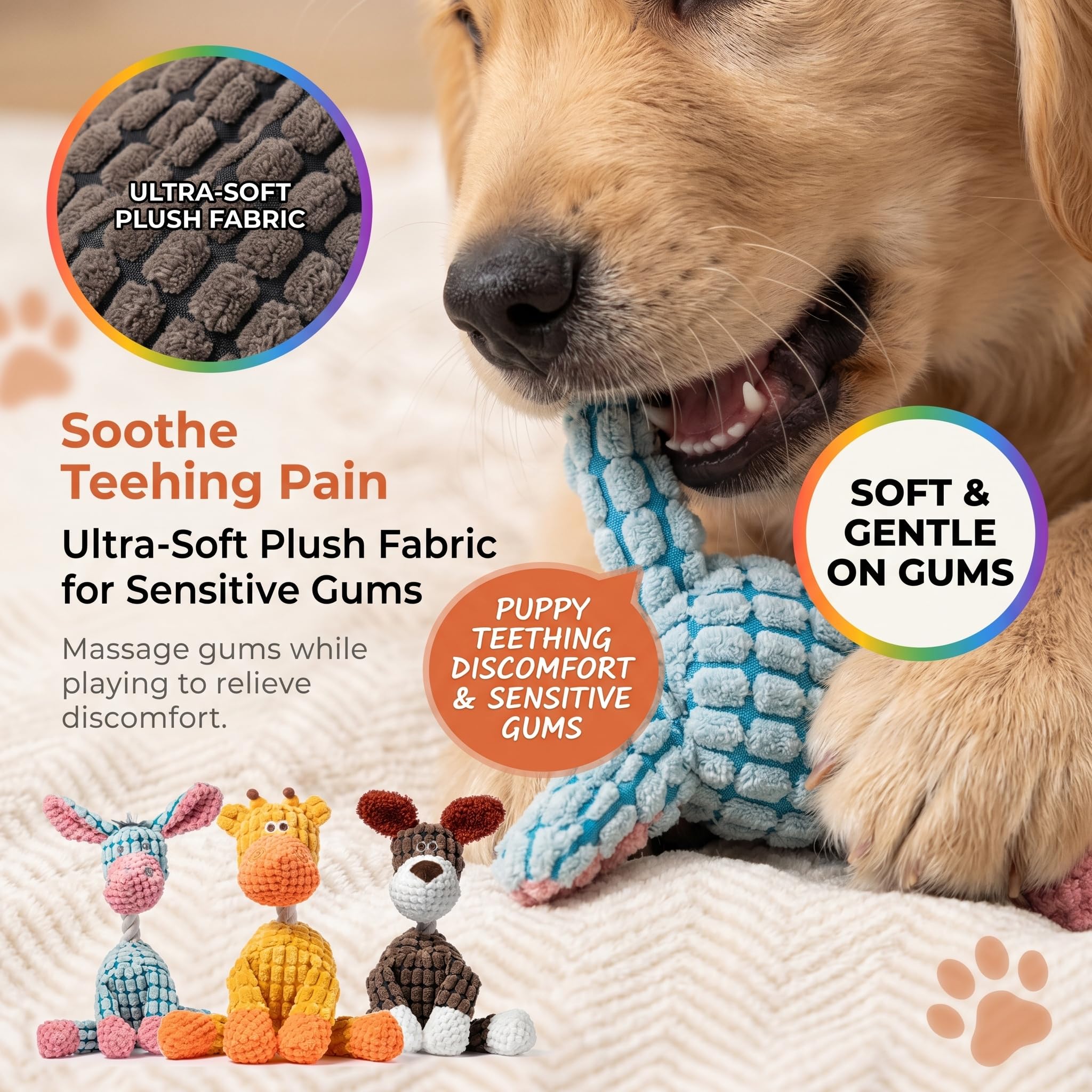 3 Juguetes para Perros con Chirriador - Peluche Interactivo para Perros Pequeños Medianos Grandes, Burro Perro Jirafa - Juguetes Perros Resistentes para Morder, Compañía y Juego