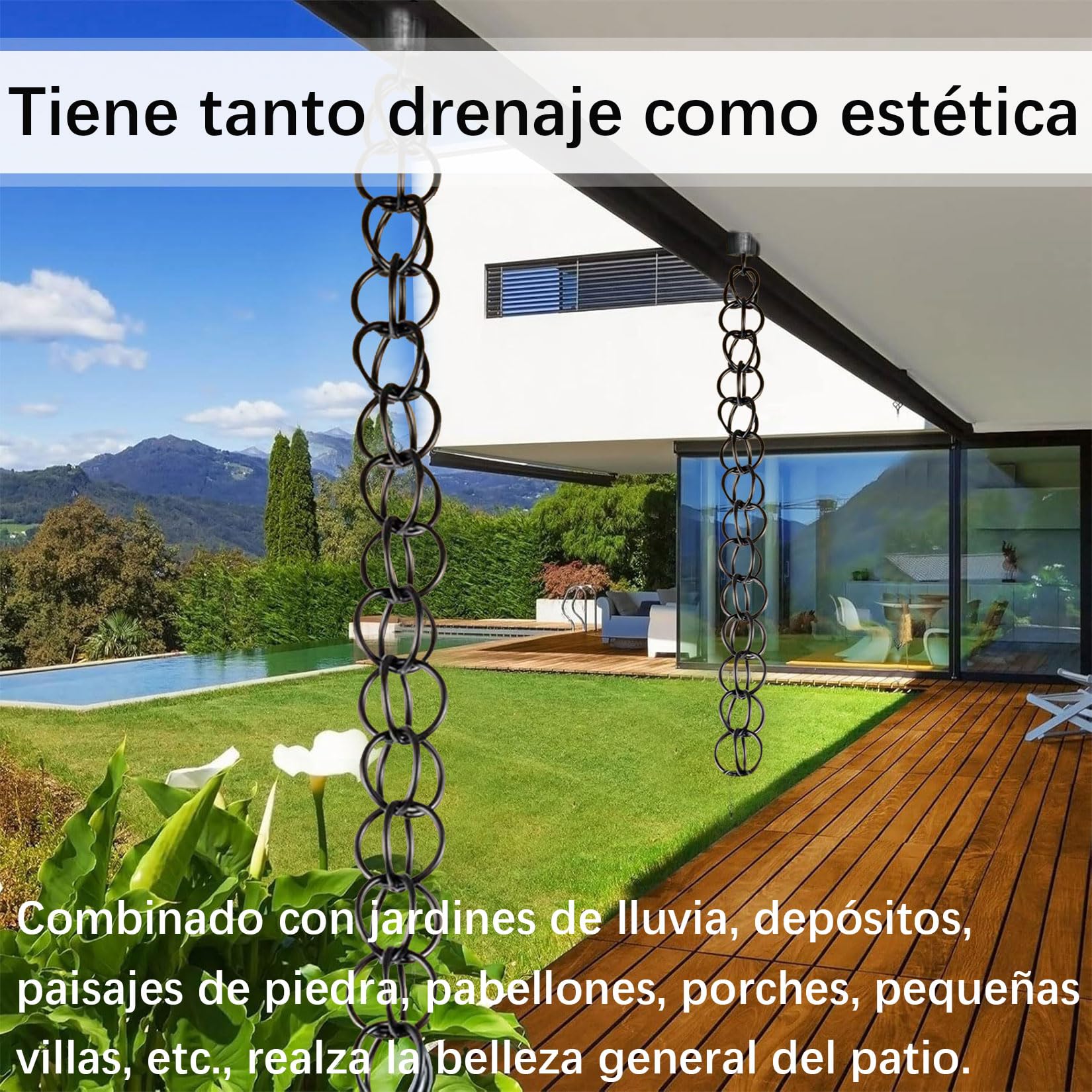 Cadena del Colector de Lluvia del Metal,Cadena de Lluvia Exterior,Agua de Lluvia de los Bajantes de los Canales,Desviador del,para Casa, Jardín, Exterior,Temple Villa 3m(10ft)