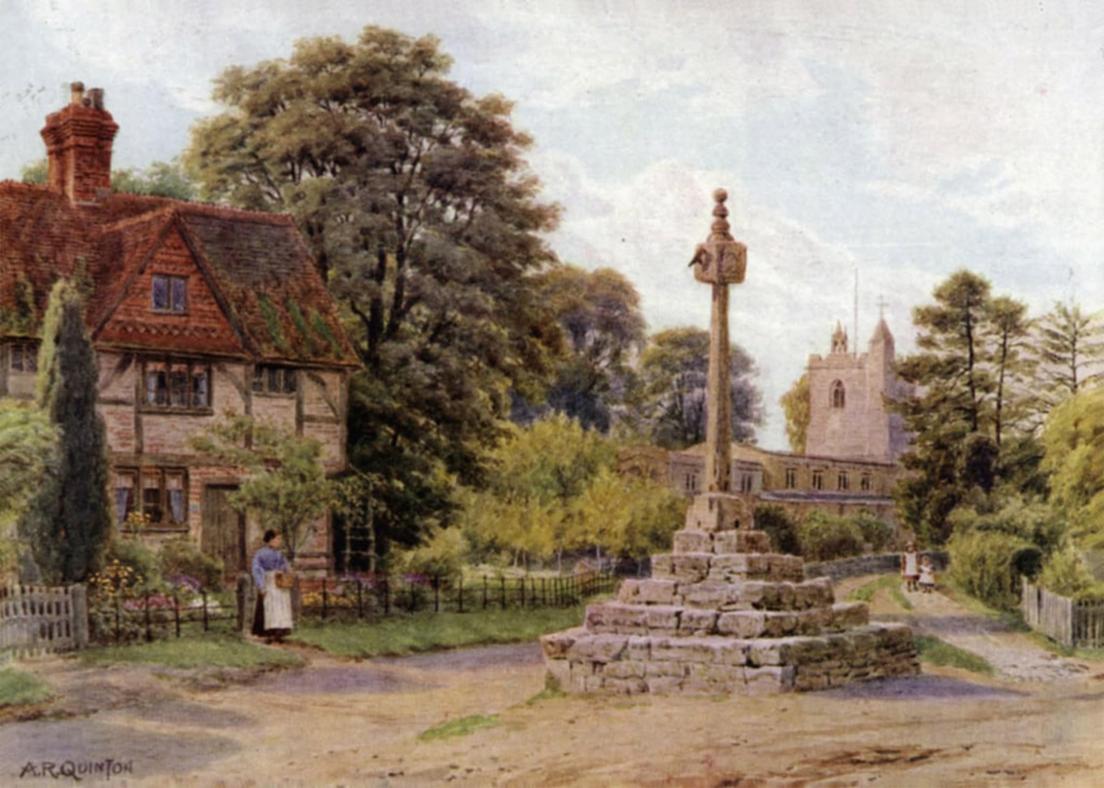 SERENDIPITP Vintage Picture Print on Canvas Wall Art Poster the Cross East Hagbourne Berkshire by Alfred Robert Quinton Artwork Print Poster for Wall Decor 60x90cm