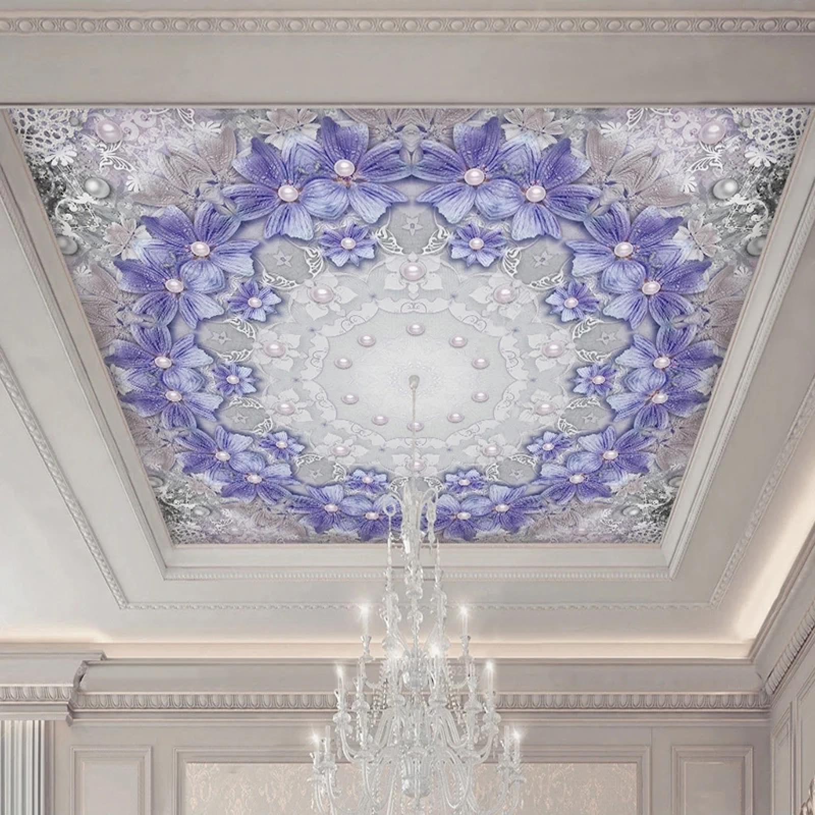 Papier peint 3D fleurs violettes créez un plafond romantique dans la chambre