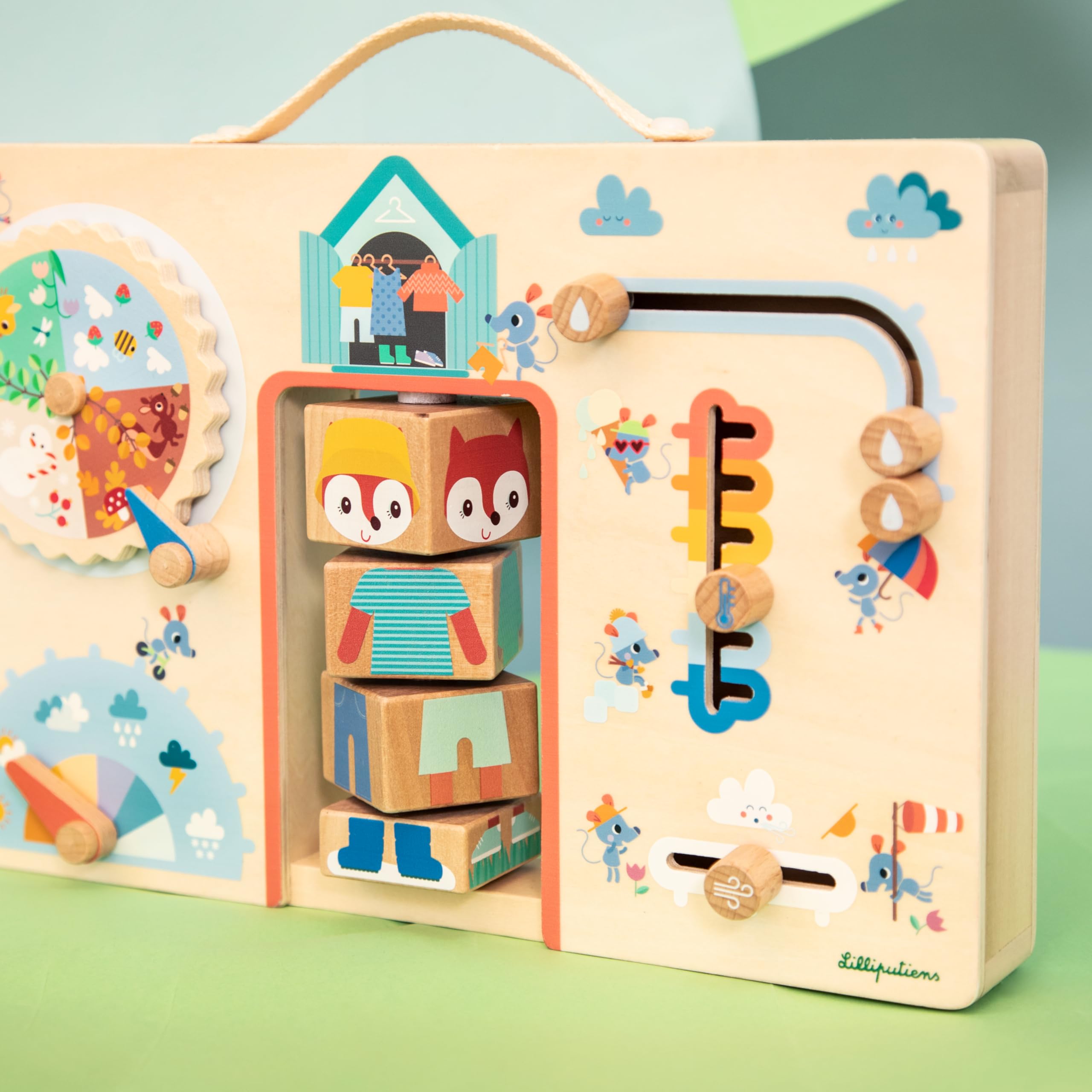 LILLIPUTIENS - Pannello didattico in Legno - Impara a vestirsi in Base al Tempo - Giochi educativi - Sviluppo motorio e Indipendenza - Dimensioni 31x20cm - A Partire da 2 Anni