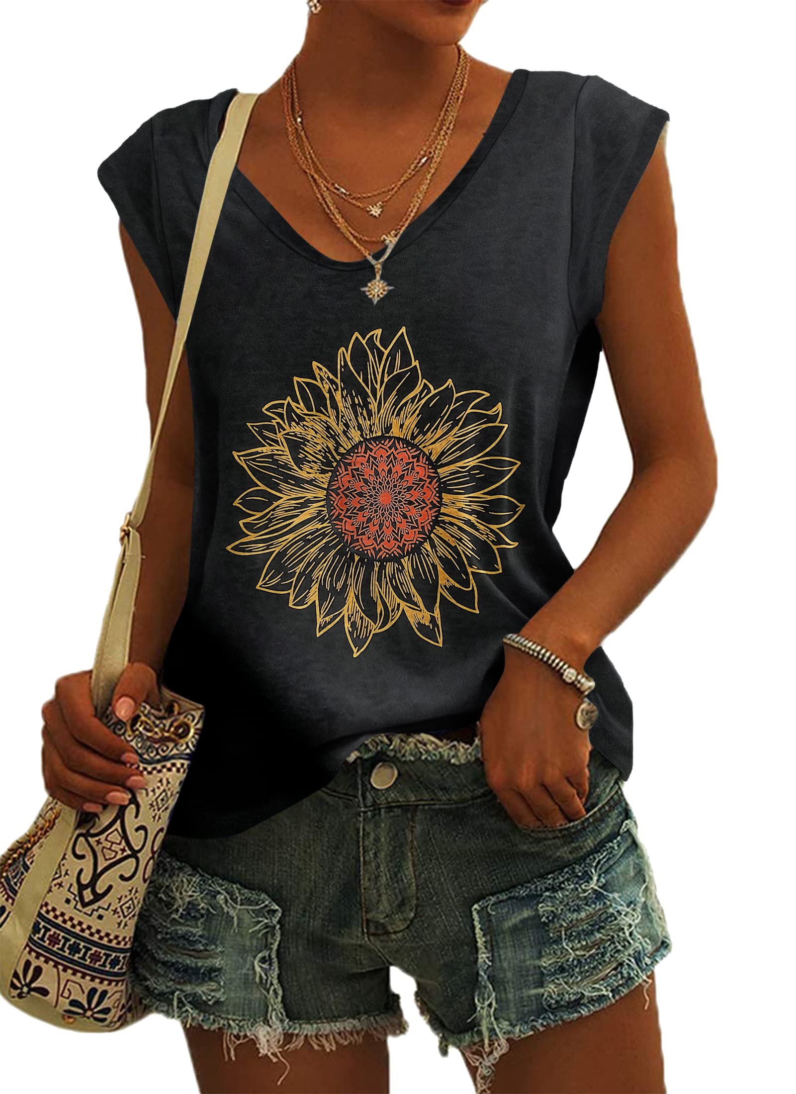 AUSELILY Womens Tops Summer Cap Sleeve T-Shirt Loose Fit Tank Tops