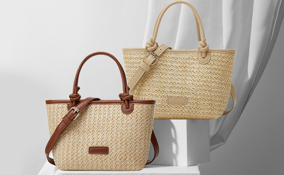 Bolso Tote Pequeño de Tela de Paja para Mujer miniatura 7