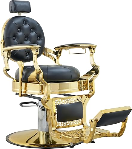 Profesional ajustable Vintage Barber Chair para peluqueros Heavy Tattoo Shampoo Equipo de salón de belleza (dorado)