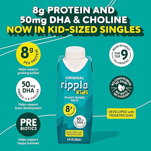 Miniatura 5 de Ripple Kids Original Leche Vegetal a Base de Plantas  Recomendado por Pediatras  8g de Proteína de Guisante  Estable  Certificado Vegano y Sin GMO