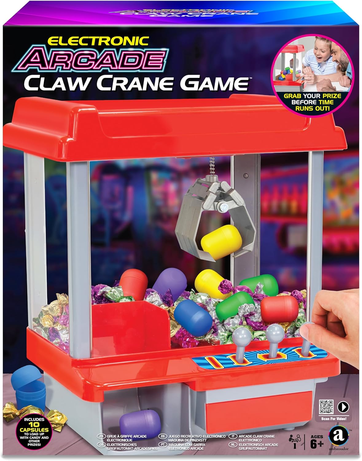 Ambassador Games: Electronic Arcade Claw Crane Game - Hyper Neon Black Series, Plastic Eggs to Fill with Prizes, Carnival-Style Music, Kids Ages 6+