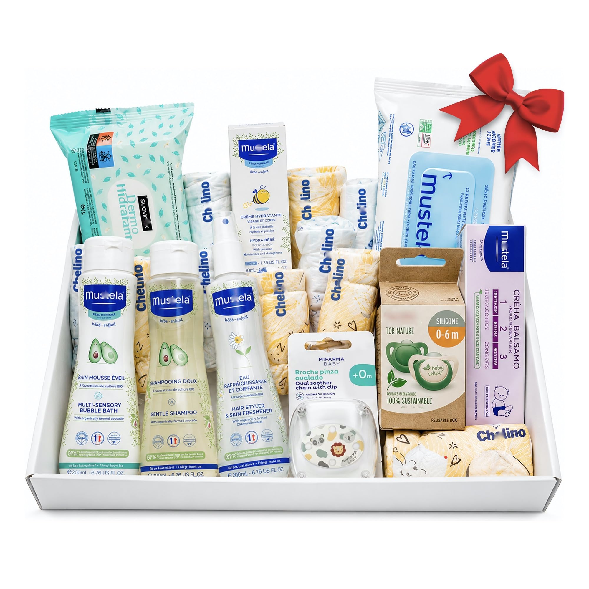 Canastilla Bebé Recién Nacido Cesta Regalo Unisex Niño Niña Kit Higiene Completo con Gel Champú Colonia Toallitas Pañales Chupetes y Broche Pack Bebé Recién Nacido Baby Shower Bautizo Mamás Primerizas