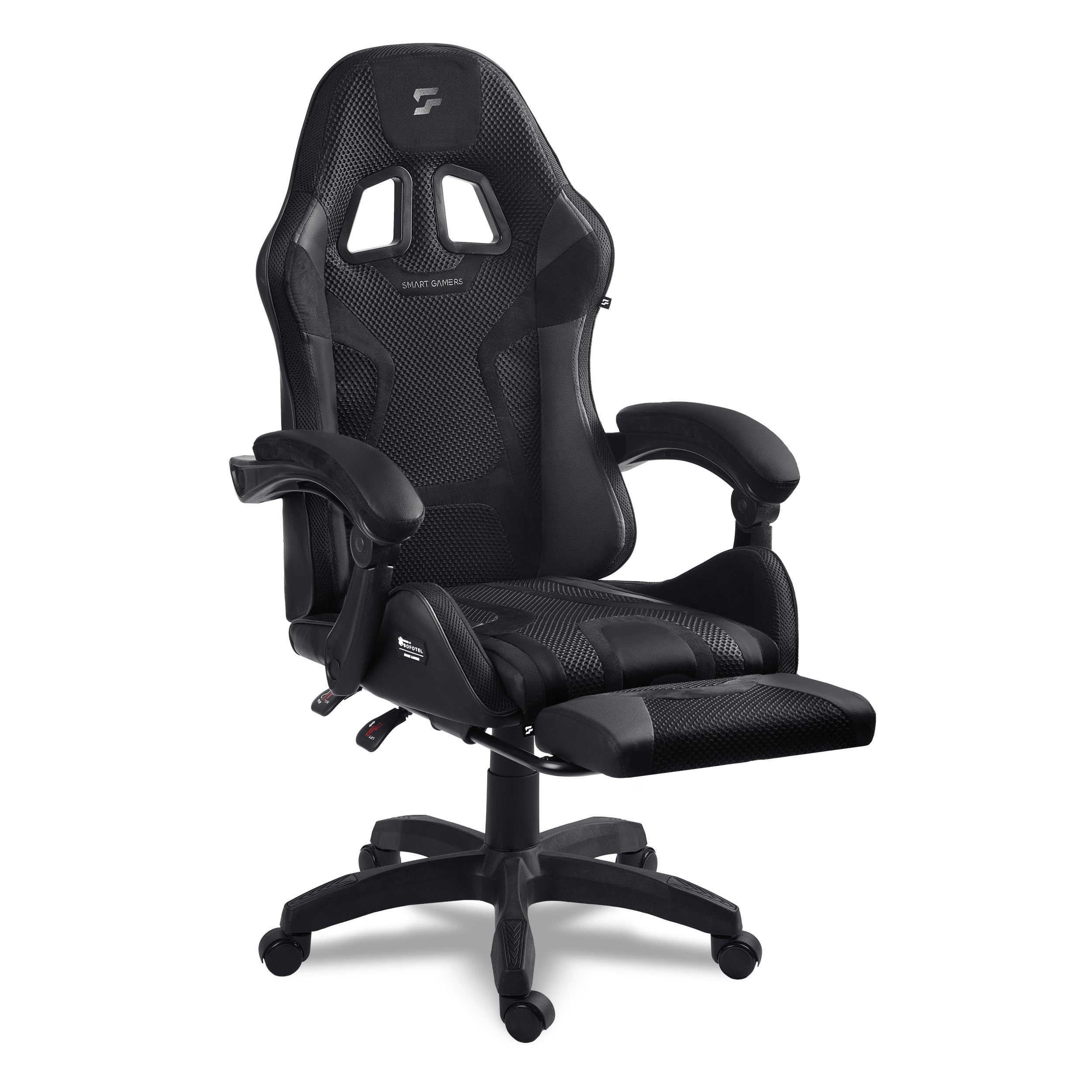 Fotel gamingowy - Ergonomiczne krzesło biurowe dla gracza - Z podnóżkiem kubełkowym - Regulowane i obrotowe - Do pracy, grania i relaksu - 120 kg - Czarny