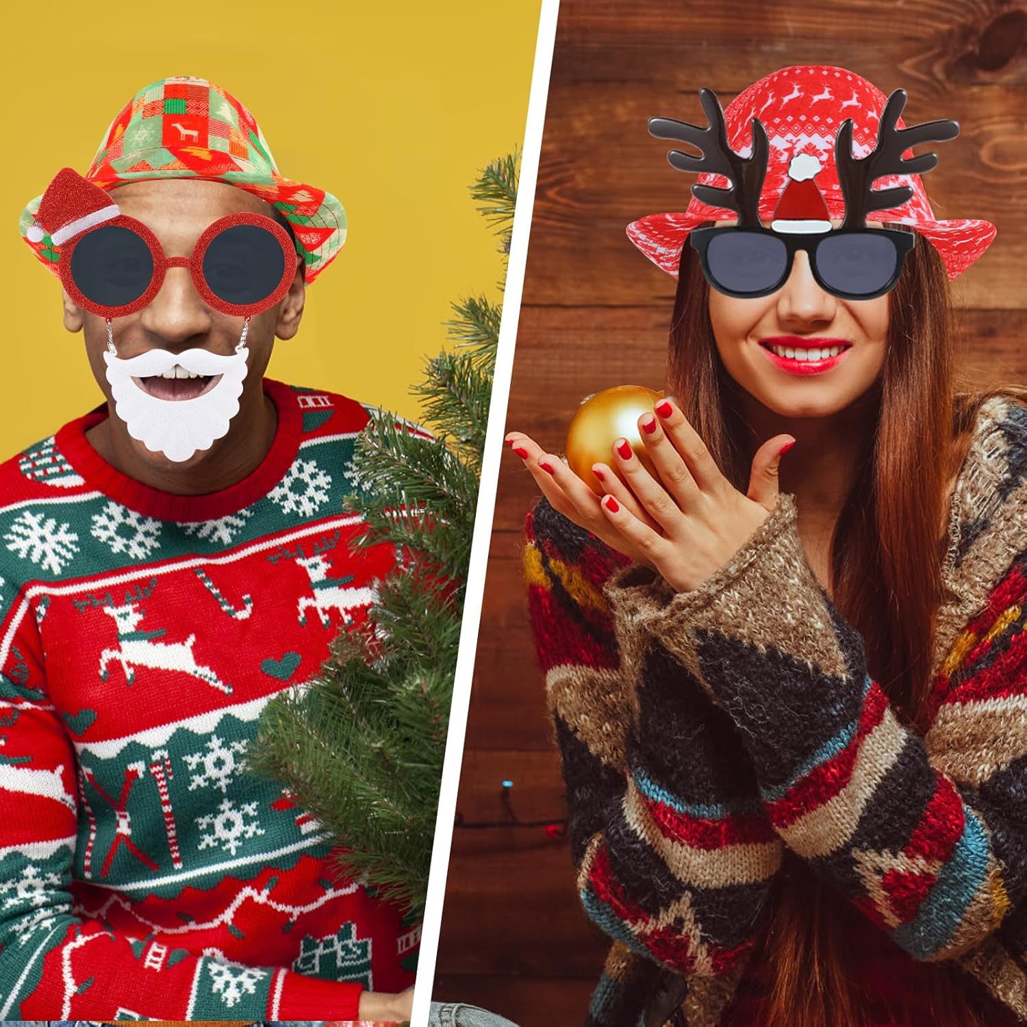 12pcs Christmas Photo Booth Prop, 6pcs Fedora Hats, 6pcs Party Sunglasses for Adult, Teen, Ugly Sweater Hat, Funny Glasses, Merry Xmas Carnival Party Costume Prop - Image 7