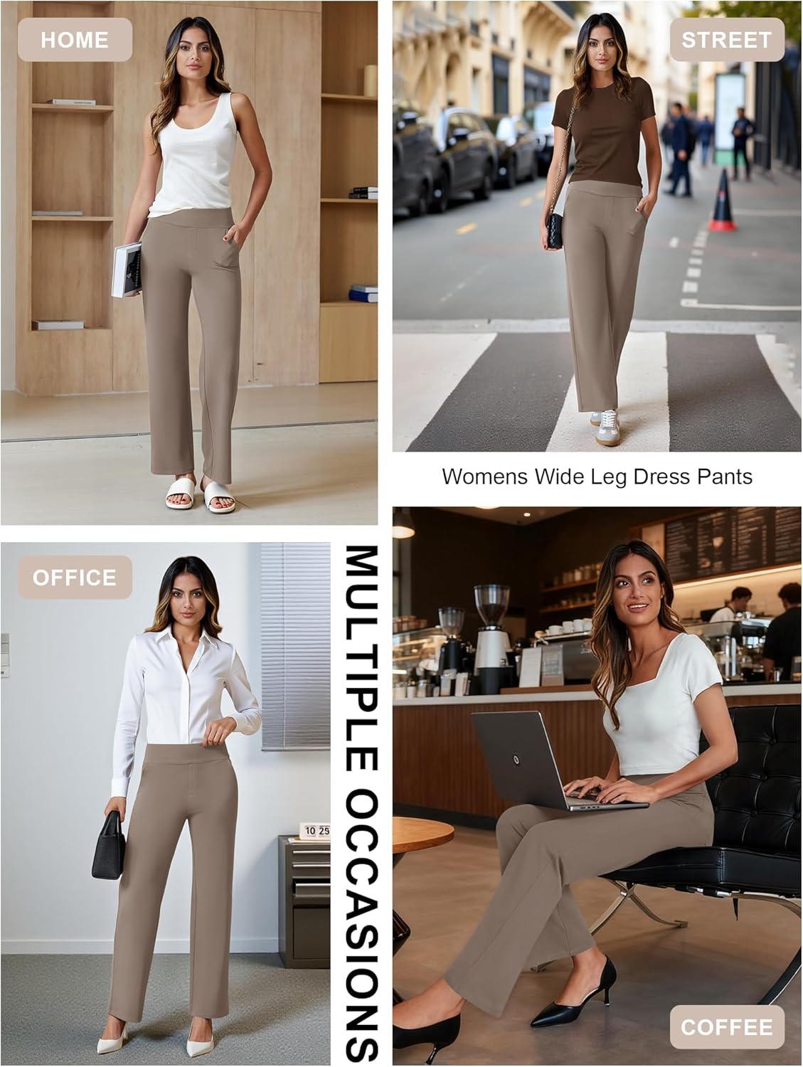 FireSwan Womens Dress Pants Stretchy Wide Leg Work Pants Business Casual Trousers Pull On Office Slacks with 4 Pockets - Image 5