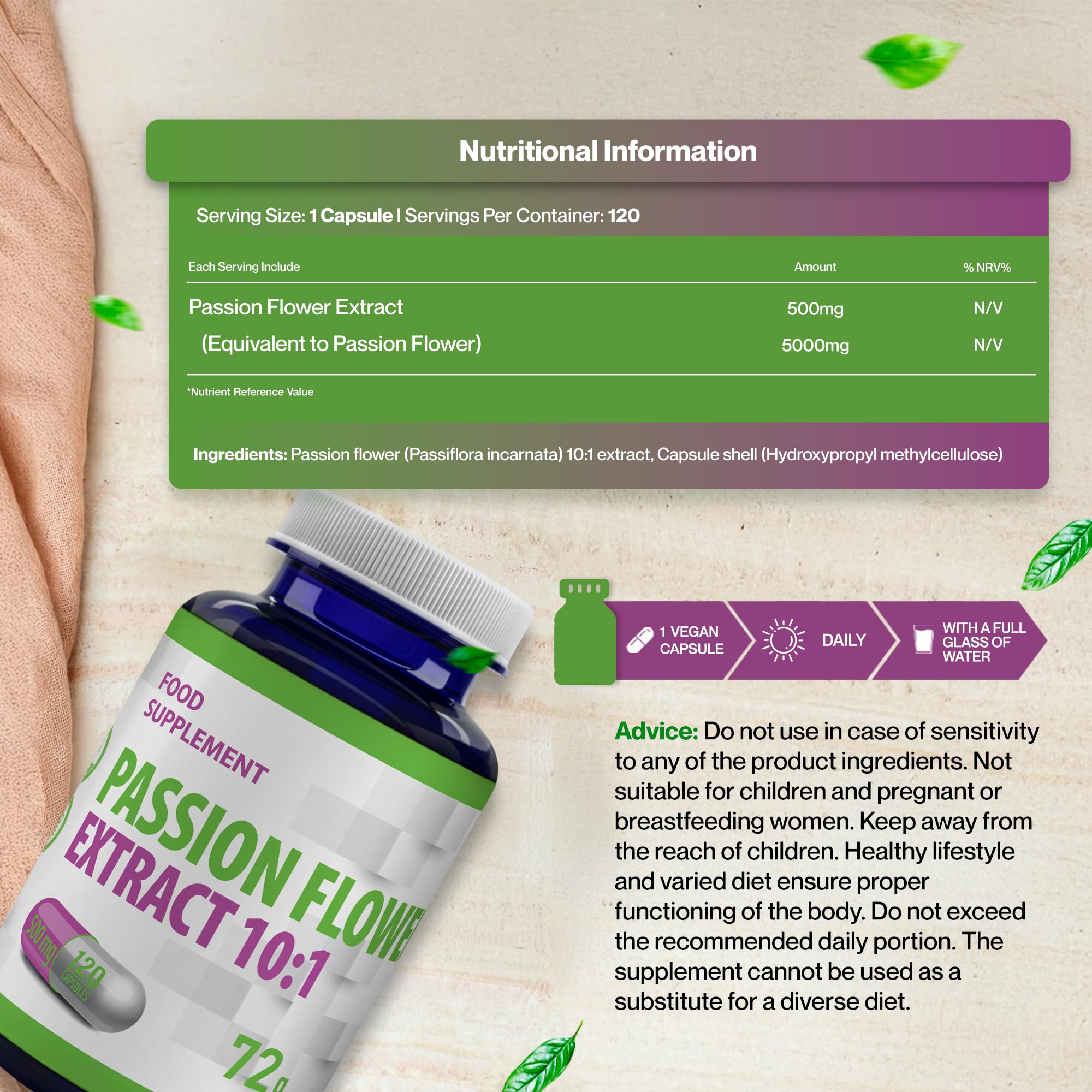 Hepatica Passiflore (Passiflora Incarnata) 5.000 mg Équivalent | Extrait 10:1 500 mg | 120 Gélules Véganes | GMP & laboratoire indépendant