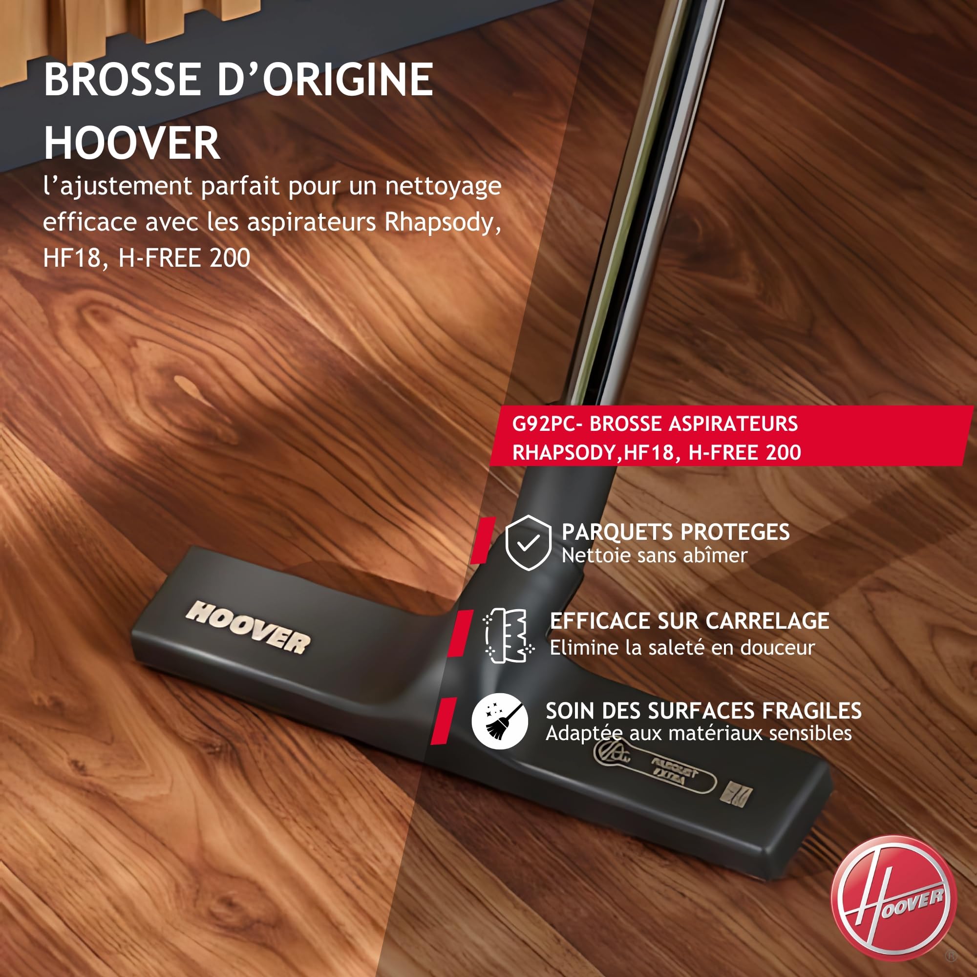 Hoover G92PC Brosse Parquet, Mixed, Poils Doux Anti-Rayure