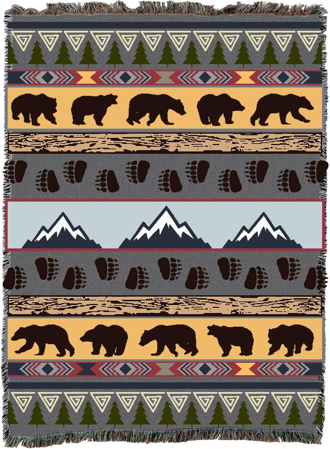 Pure Country Weavers Lodge Bear Pattern Blanket Grey - Wildlife Cabin Gift Tapestry Throw Woven from Cotton - Made in The USA (72x54)
