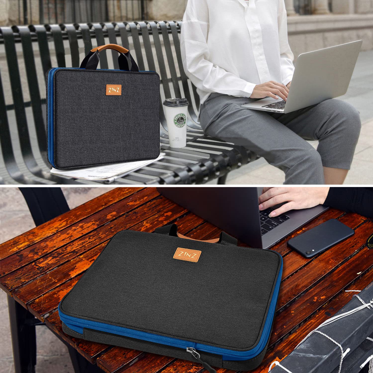 ZINZ Schlanke und Erweiterbare Laptop Tasche 13 13.3 13.6 14 Zoll Hülle Langlebige Recycelte Aktentasche für MacBook Air/Pro 13-14 M1 M2 M3 2021-2023 Pro/Max,13.5 Surface Laptop 4/3,B02K03