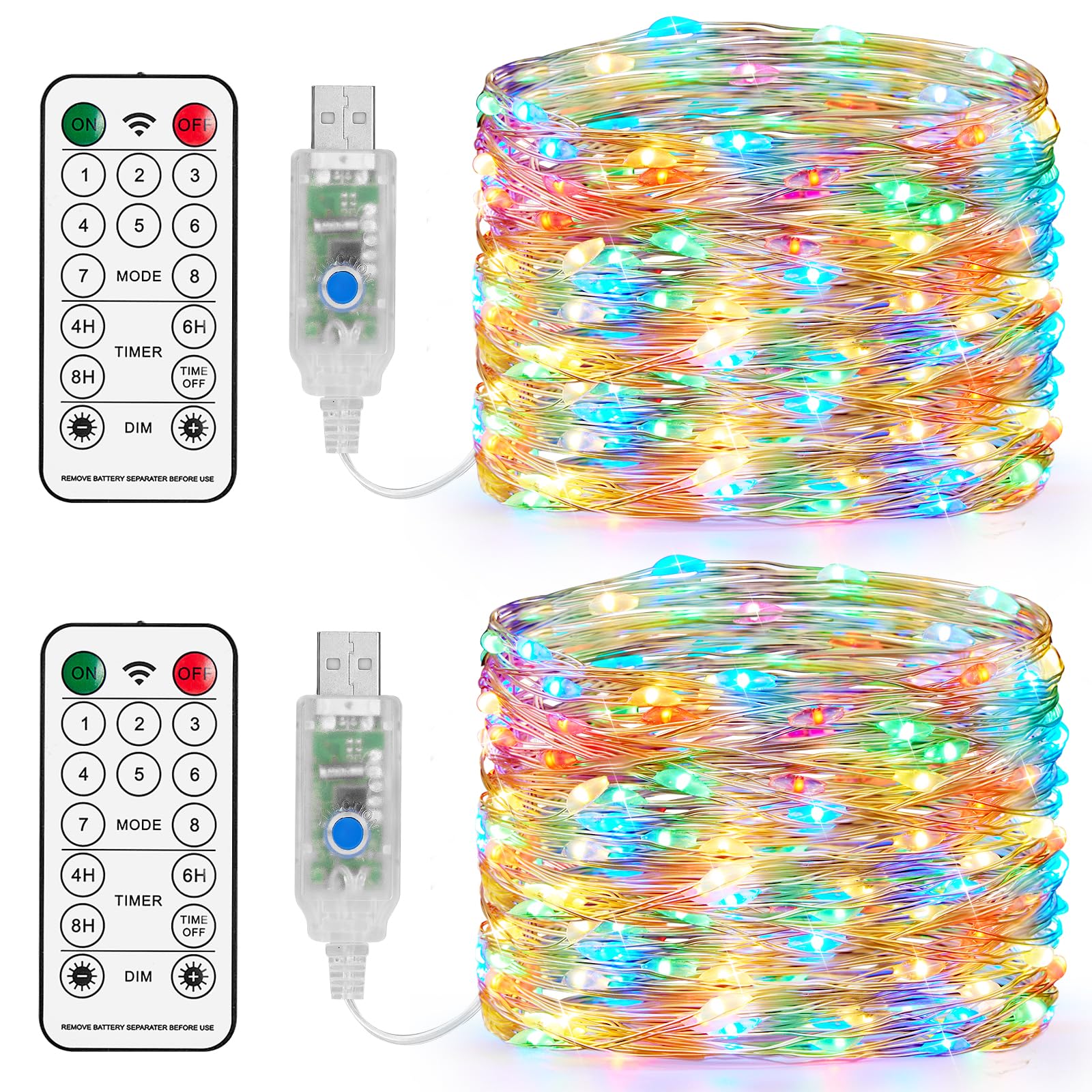 Forepin 15M Draht Micro Lichterkette, 2 Stück LED Mini Lichterkette 8 Modi und Timer, Lichterketten USB mit Fernbedienung für Weihnachten Party Hochzeit DIY