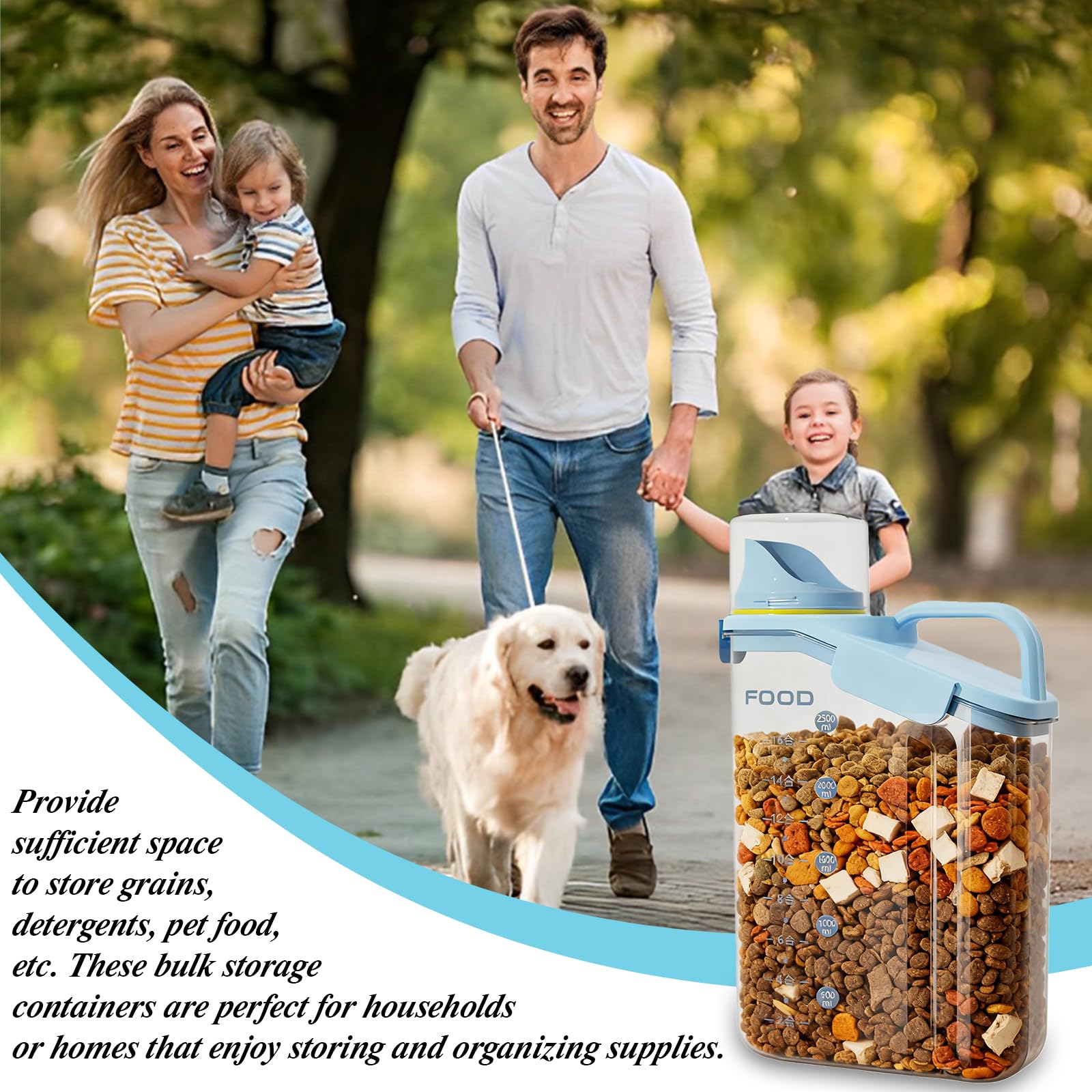 Récipient hermétique pour nourriture pour chat de 2,8 l : PP PS + PP + silicone Récipient de stockage de nourriture pour chien, stockage de détergent, pour stockage de nourriture pour animaux