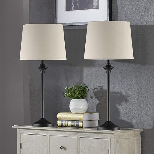 Miniatura 9 de HIGHTRY Juego de 2 lámparas de mesa modernas estilo casa de campo de 26 pulgadas, lámpara de mesita de noche negra, lámpara de escritorio pequeña