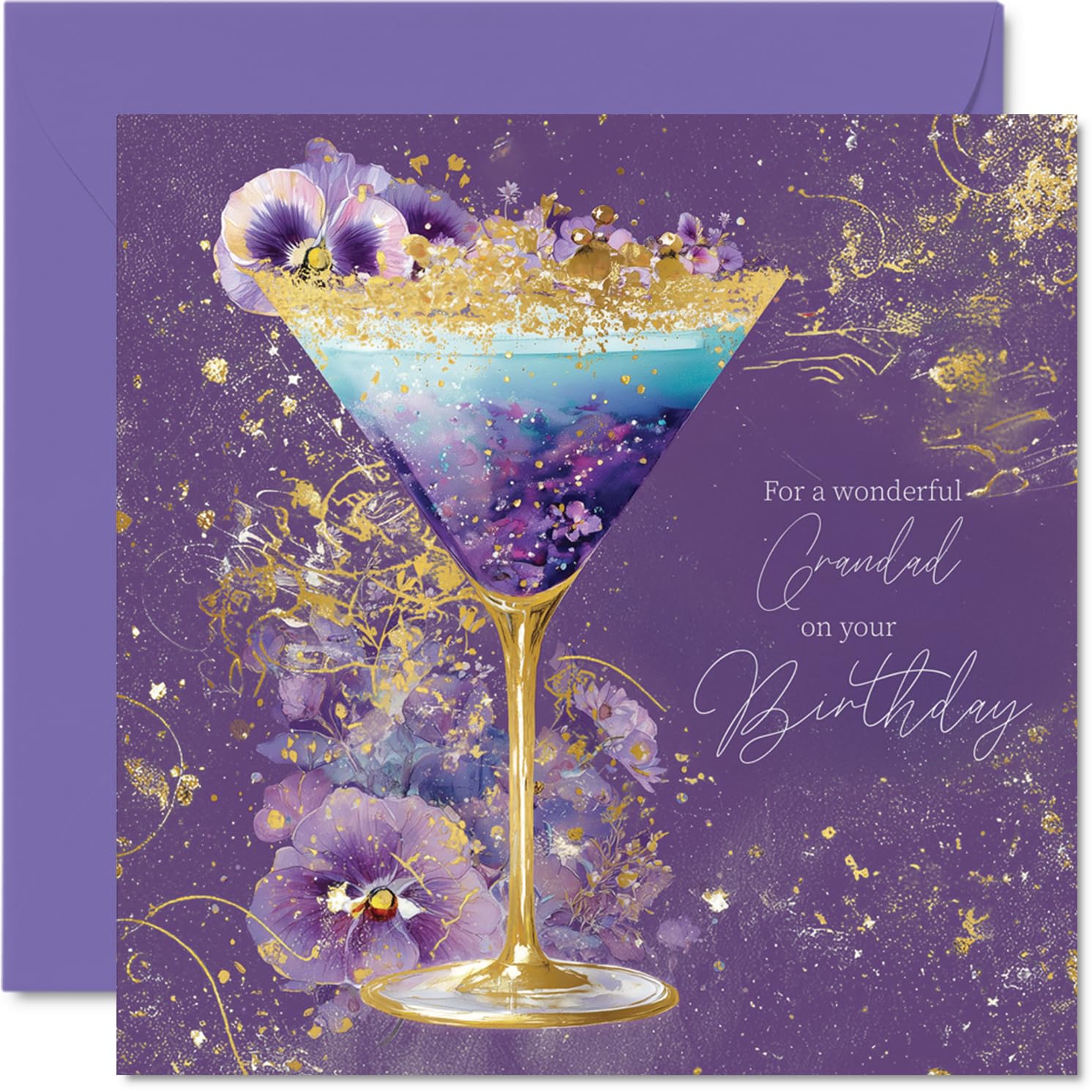 Gold Grandad Birthday Card - Golden Cocktail - Happy Birthday Card for Grandad from Grandson Granddaughter, 145mm Golden Cocktail Bday Greeting Cards