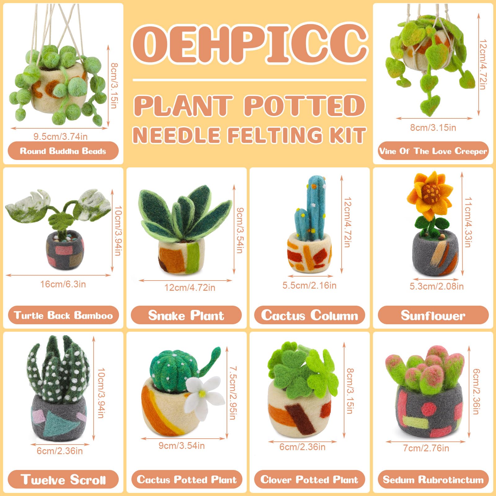 OEHPICC Kit de fieltro de aguja, paquete de 10 unidades, kit de inicio de fieltro con herramientas básicas de fieltro, instrucciones claras para principiantes y adultos, kit de manualidades para