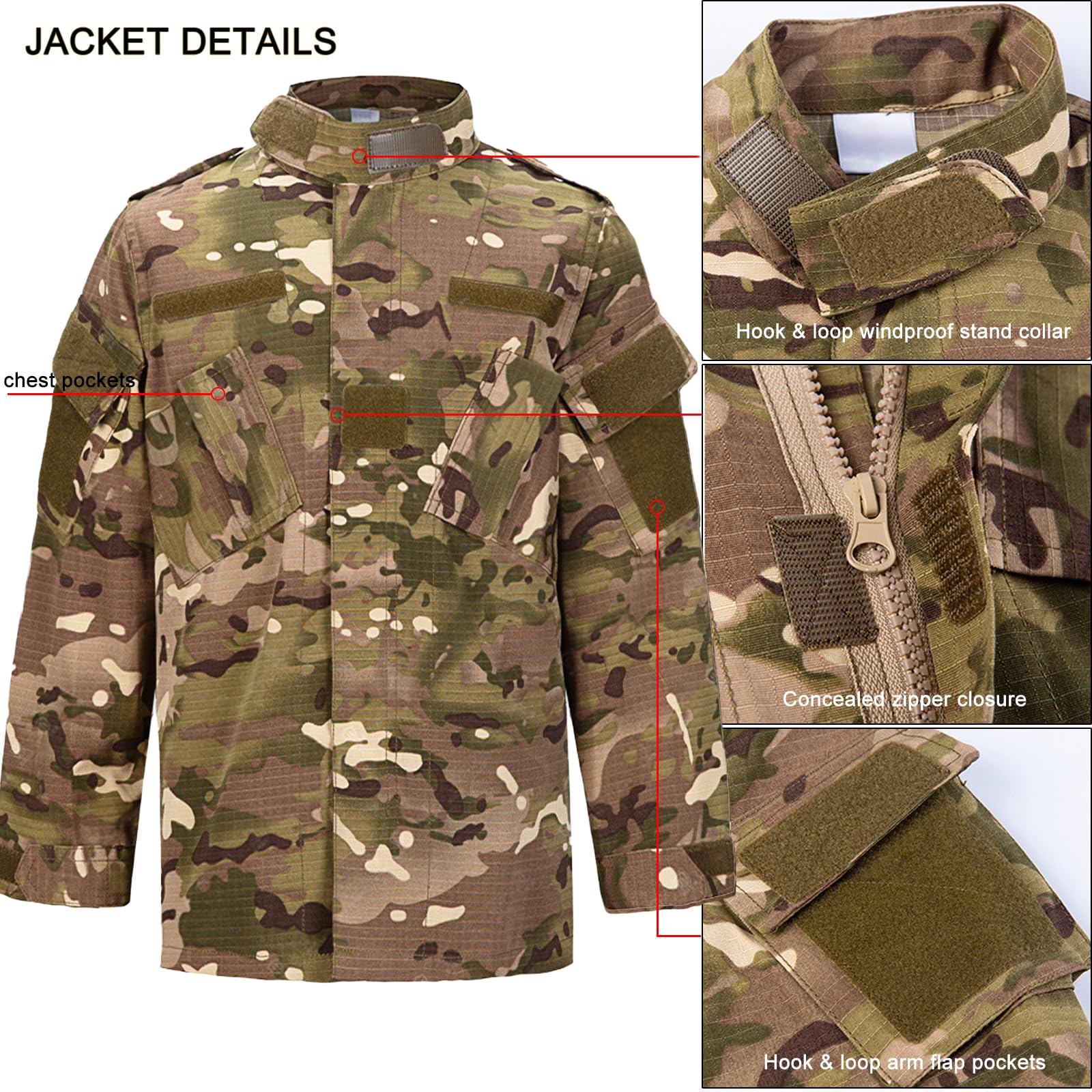 Dzieci Sport Odzież taktyczna Zestawy Kurtka i spodnie Airsoft Military Kamuflaż Wiosna Lato Jesień Piesze wycieczki Polowanie Camping Walka dla Chłopca Dziewczyny