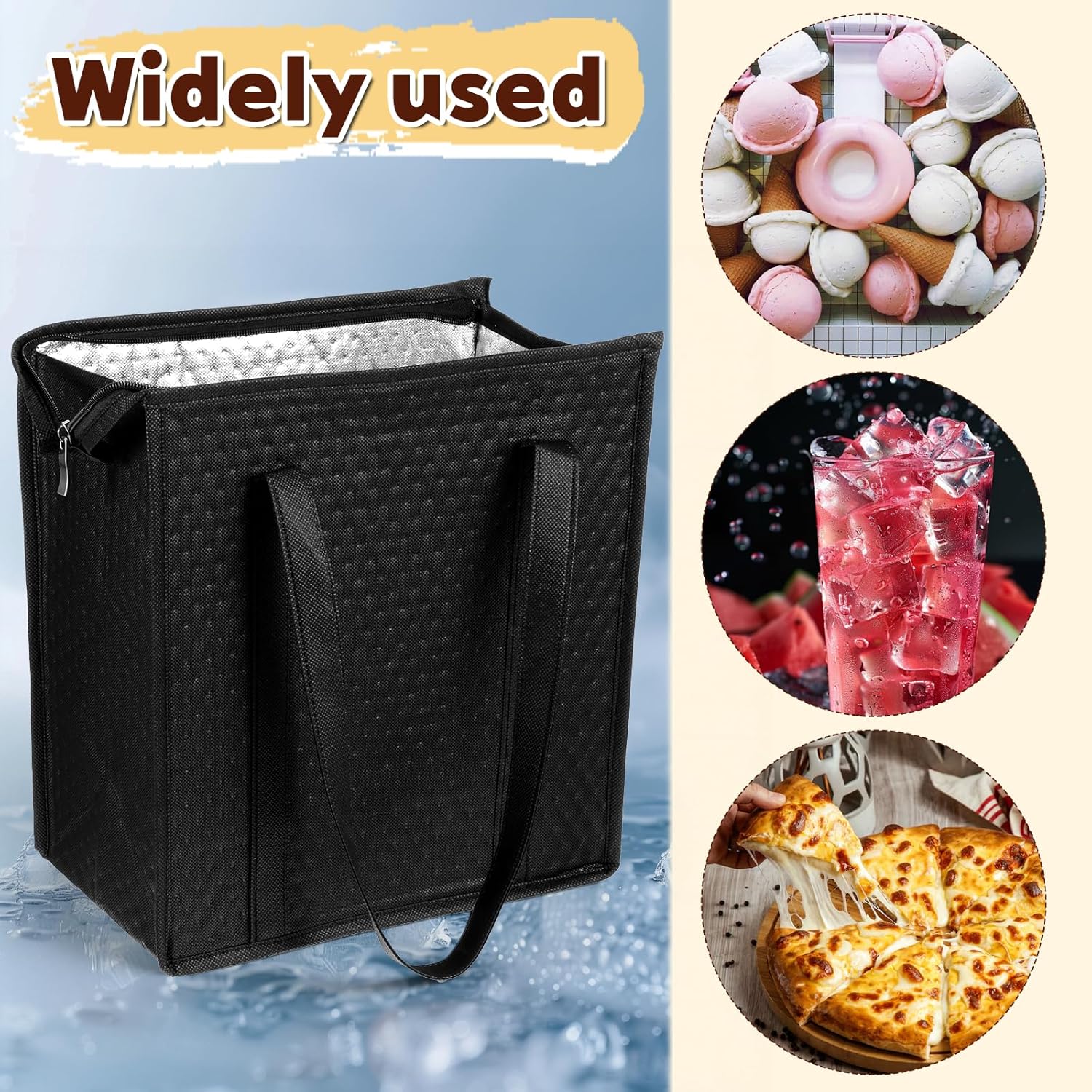 simarro 4 Pack Insulated Grocery Bags, Reusable Shopping Bags Cooler Bag Thermal Totes with Zippered Top & Handle for Groceries & Food Delivery (Black) - Image 6