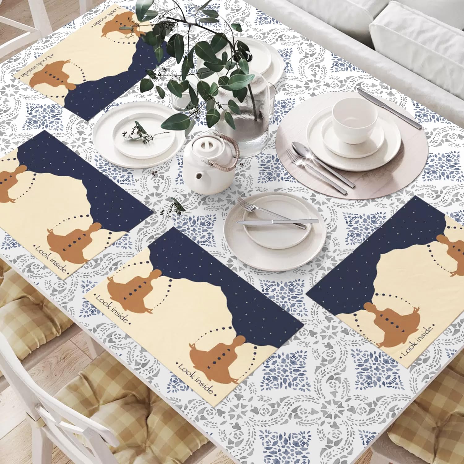 Boho Peel and Stick Wallpaper Blue Contact Paper 16.9inch x 393.7inch Blue Pattern Wallpaper Vintage Self-Adhesive Removable Decorative Contact Paper for Bedroom Cabinets Vinyl
