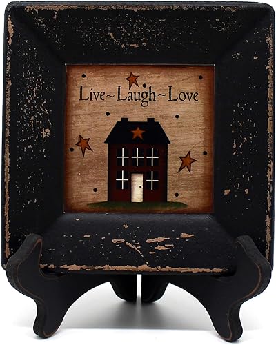 CVHOMEDECO. Primitives - Plato decorativo para casa de campo con estante cuadrado, plato de madera para decoración del hogar y la oficina, 6 x 6