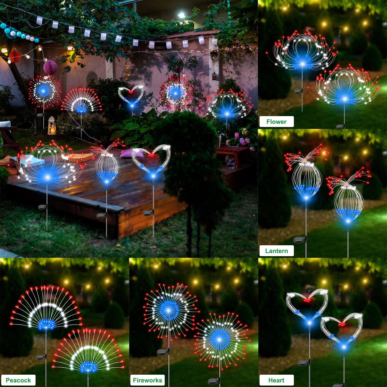 Slyuexu Solar-Gartenleuchten für den Außenbereich, wasserdicht, 2 Stück, 120 LEDs, Solar-Feuerwerk-Lichter, dekorative Gartendekoration, für Blumenbeete, Wege, Party, Weihnachtsdekoration, mehrfarbig