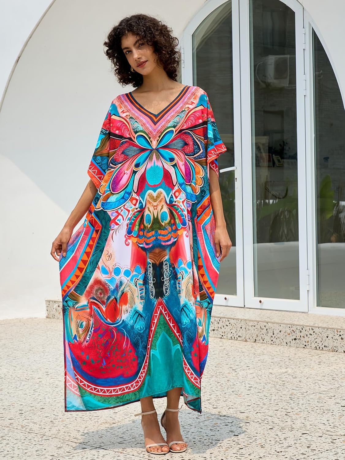 Kaftan Dresses for Women Side Split Caftan Bathing Suit Cover Up Casual Long Beach Loungewear Dress - Image 4