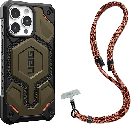URBAN ARMOR GEAR UAG - Funda diseñada para iPhone 15 Pro Max Monarch Pro Kevlar Element Green de 6.7 pulgadas, paquete con cordón cruzado UAG para