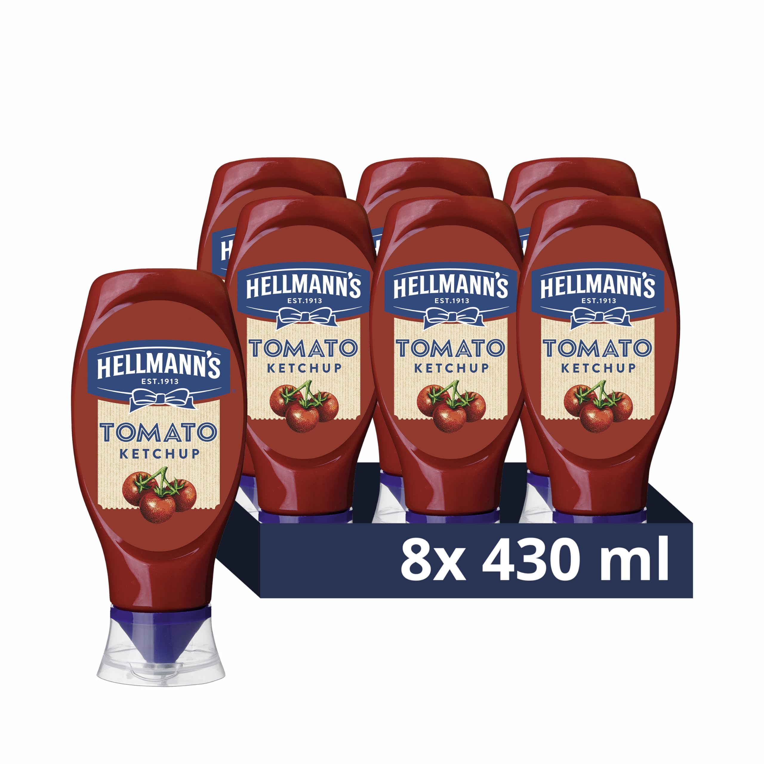 Hellmann's Squeeze Bottle Tomato Ketchup Condiment made with real tomatoes perfect on a burger 8x 430 ml