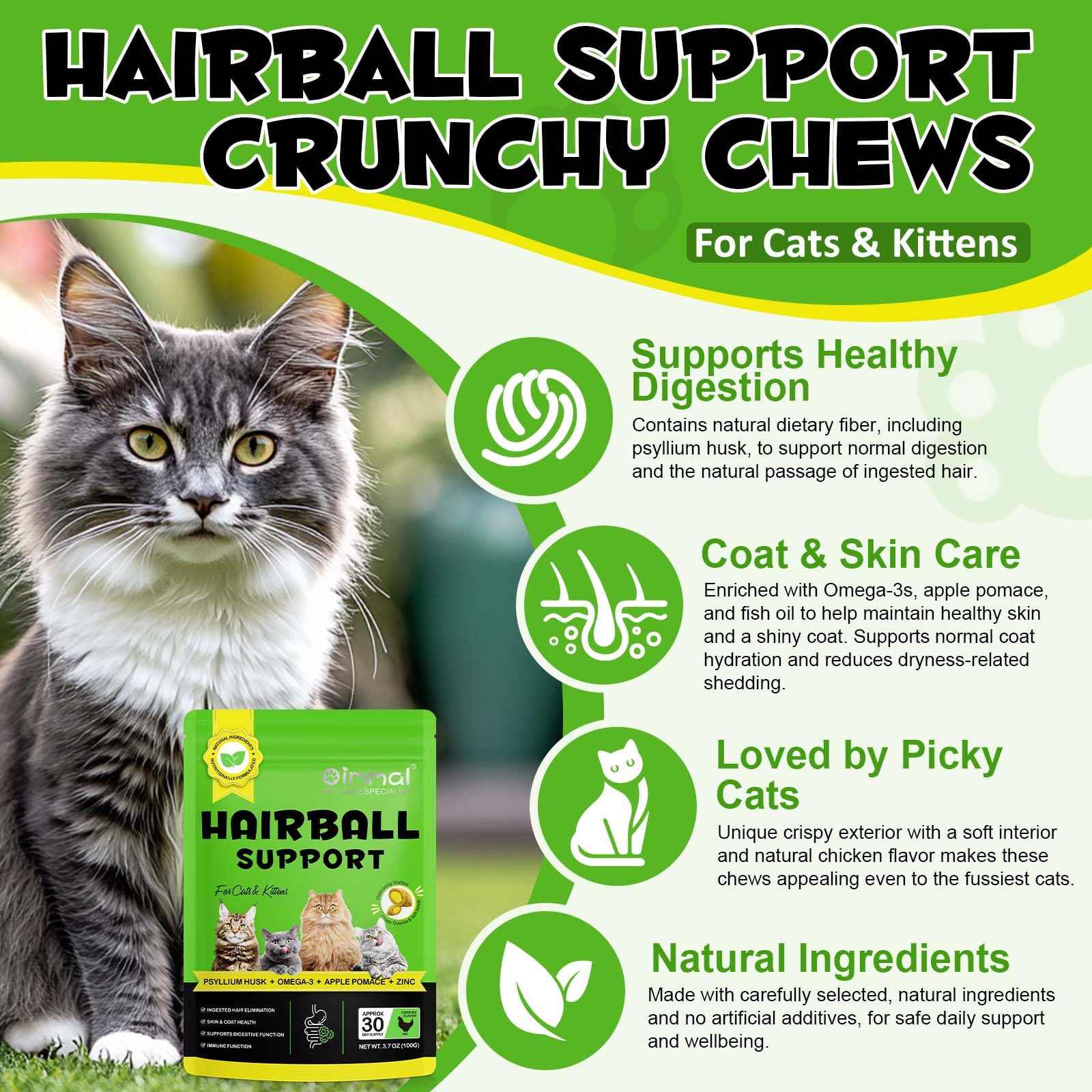 Alivio para gatos y gatitos, apoyo para bolas de pelo, ayuda a prevenir y eliminar las bolas de cabello, elimina el pelo ingerido, salud de la piel y el pelaje, 100 g