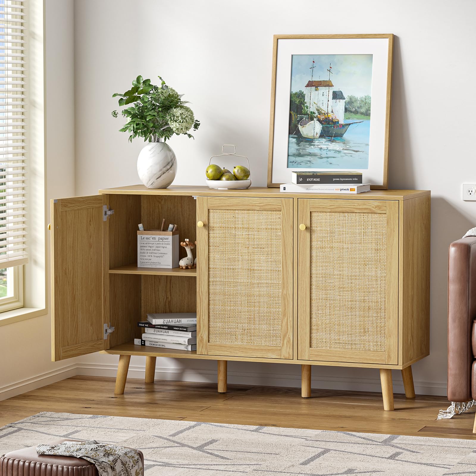 Aparador Buffet 3 Puertas Aparador para Salón Moderno con Estantes Ajustables, Armario de Almacenamiento para Comedor Entrada Mueble para TV 120x40x82 cm para Cocina, Entrada, Dormitorio